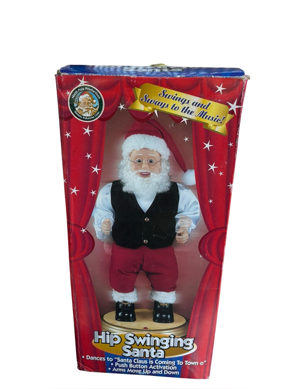 Vintage Hip Swinging Santa Claus Gemmy 18” Original Box Excellent Video Music